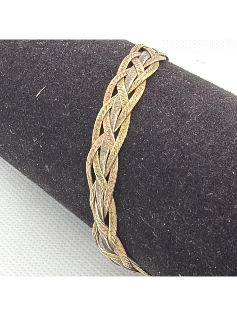 VTG Milor Italy 925 Sterling Silver Tri Color Braided Herringbone Bracelet 7" - Picture 3 of 14